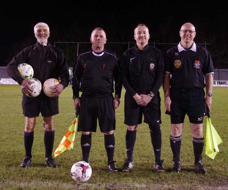 Match officials Keith Amos, Gavin Southcott, Angus Scourfield and Steve Williams