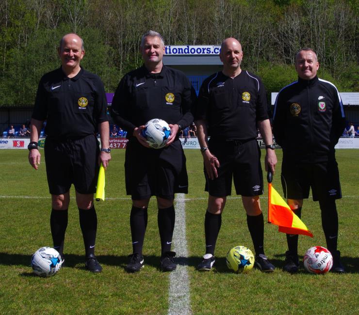 Match officials Kevin Milich, Charles Davies, Dai Badger and Angus Scourfield