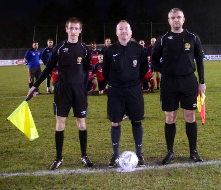 Match officials, Gareth Elliott, Angus Scourfield and Craig Templeton