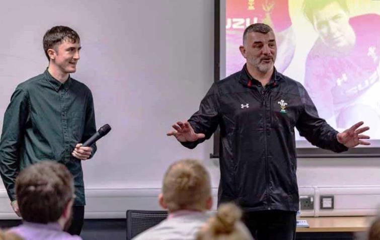 Hosting a Q and A with then-Wales womens rugby head coach Rowland Phillips while at university