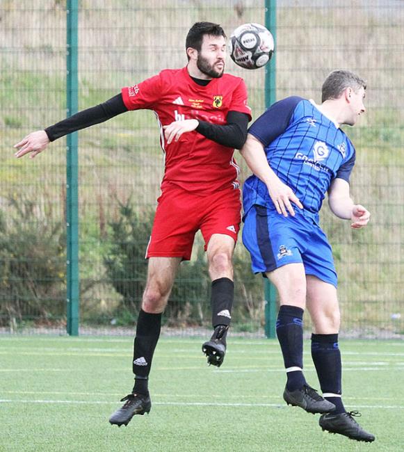 James Hinchliffe wins this aerial battle
