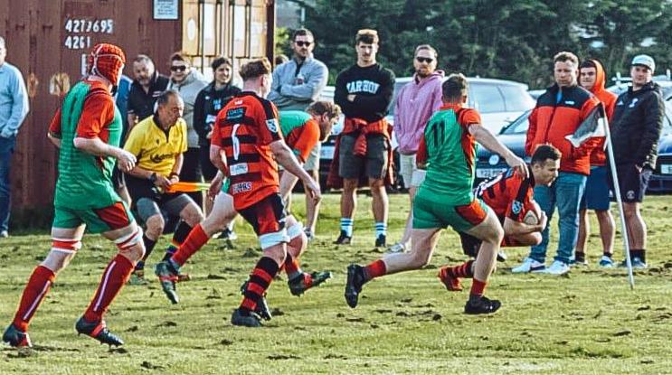 Winger Matthew Morgan goes over for a try for Tenby United