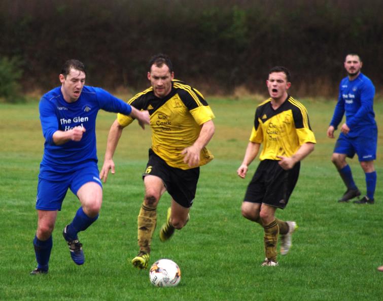 Ashley Beck scored twice for Merlins Bridge at The Racecourse