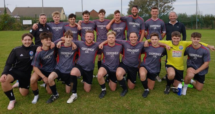 The delighted Neyland team who beat Cwmfelin Press to progress in the cup. Picture Martin Jones