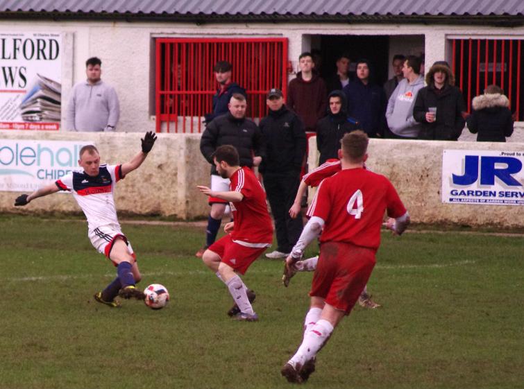 Action from Marble Hall where Lamphey claimed the points against The Robins