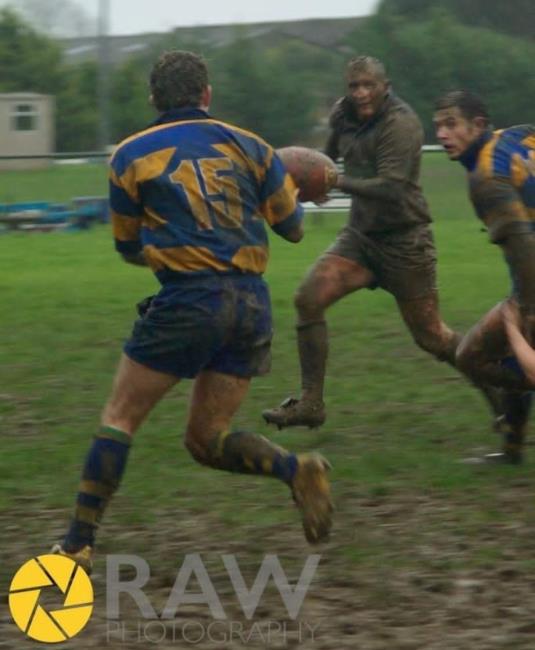 Daf Bowen - in full action for Haverfordwest caked in mud Daf Bowen - in full action for Haverfordwest caked in mud
