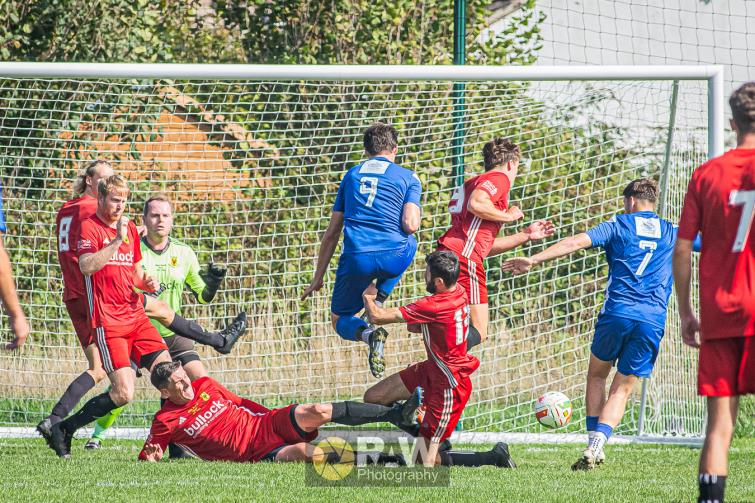 Aaron Bacigalupo scores to claim another hat-trick for Merlins Bridge against Carew