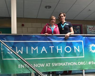 Pictured are Lisa Williams and Lisa Starkey from Fishguard Leisure Centre, who completed the Swimathon last year.
